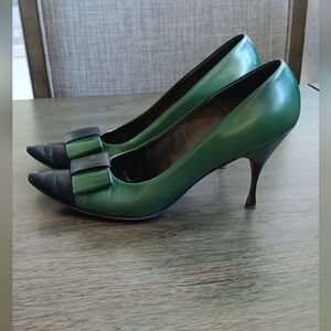 VTG Saks Fifth Avenue Women's Dress Pump Retro Fenton Last Pin Up Green Leather